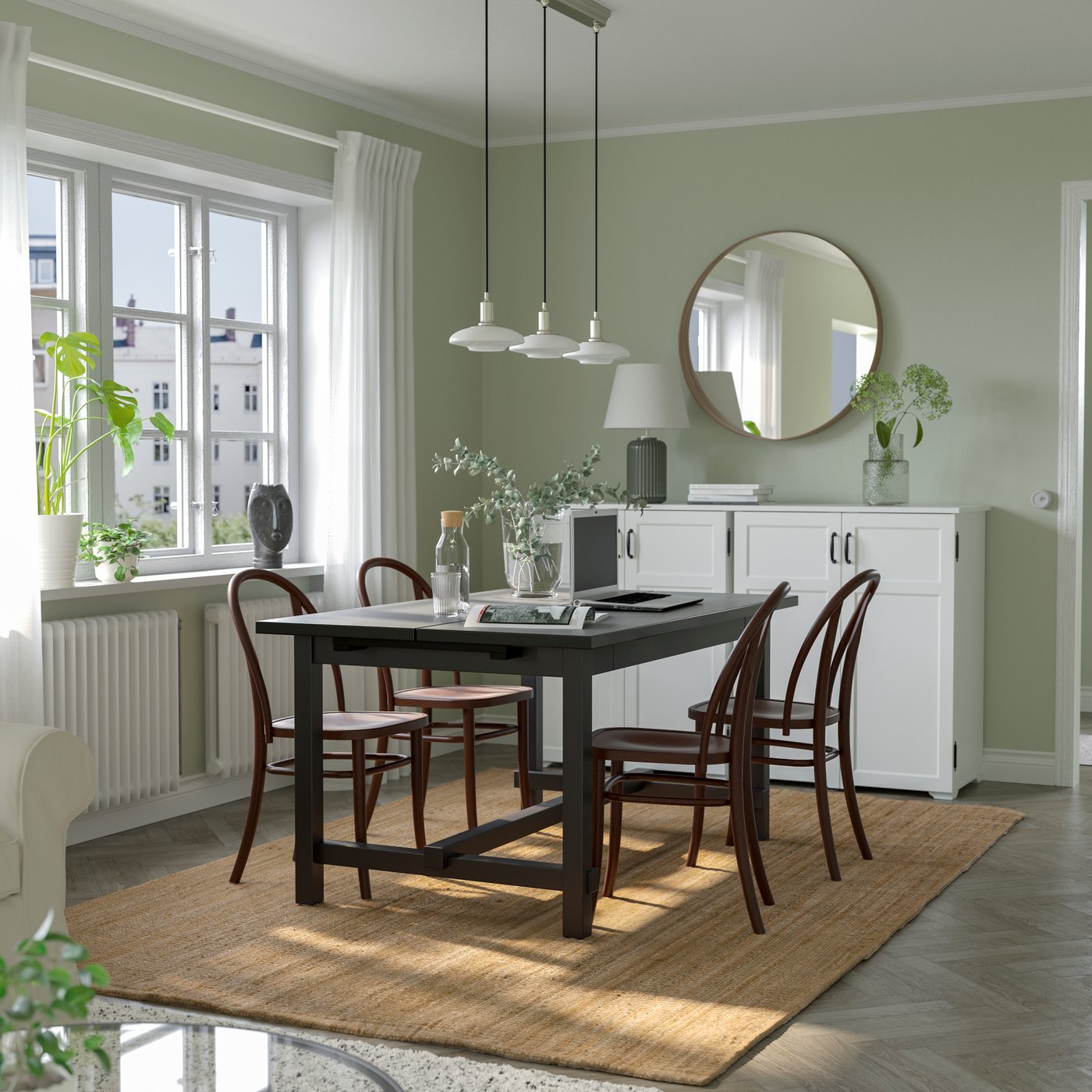 A black/dark brown NORDVIKEN table and 4 chairs