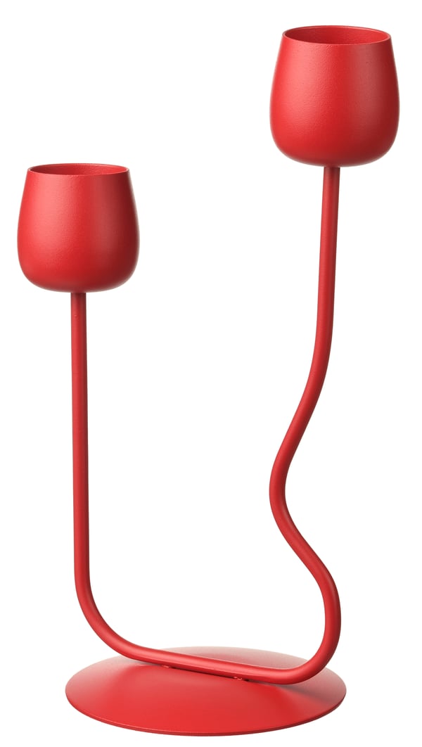 A bright red SILVERPÄRON candlestick/tealight holder