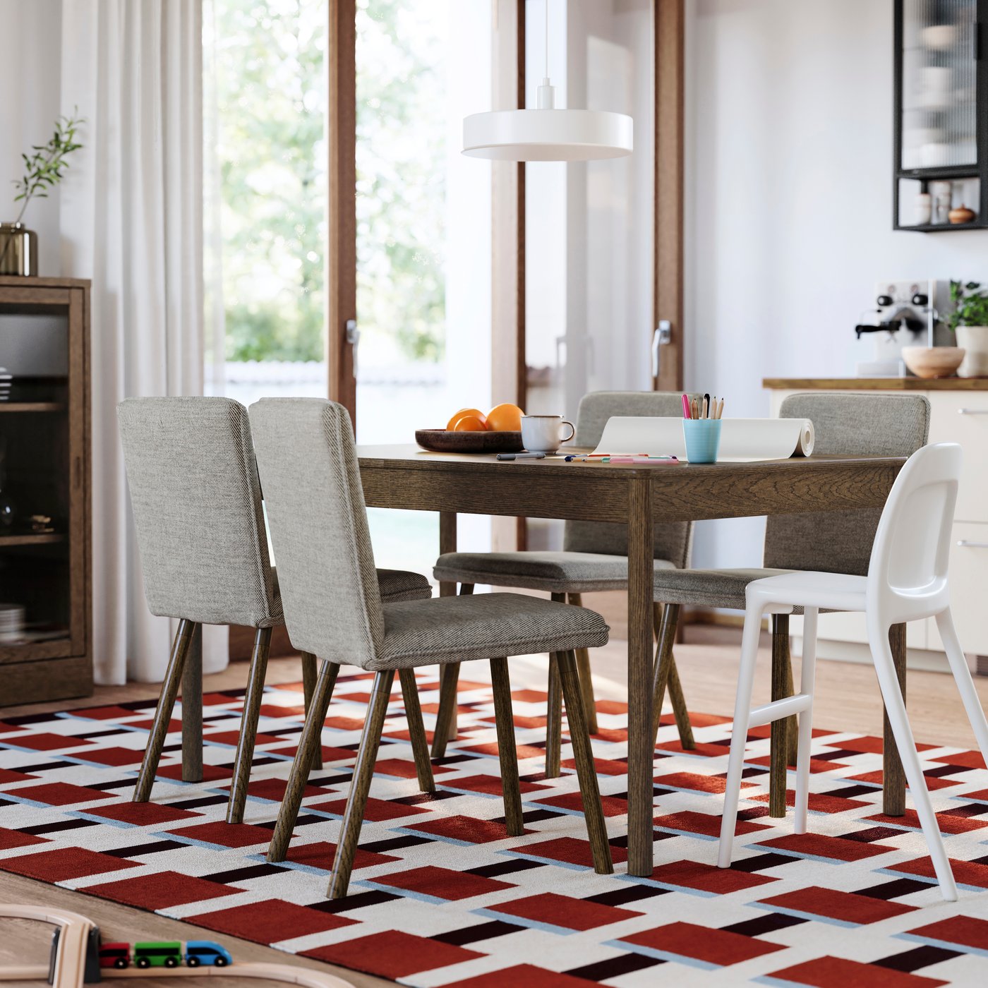 A brown stained oak veneer TONSTAD extendable table