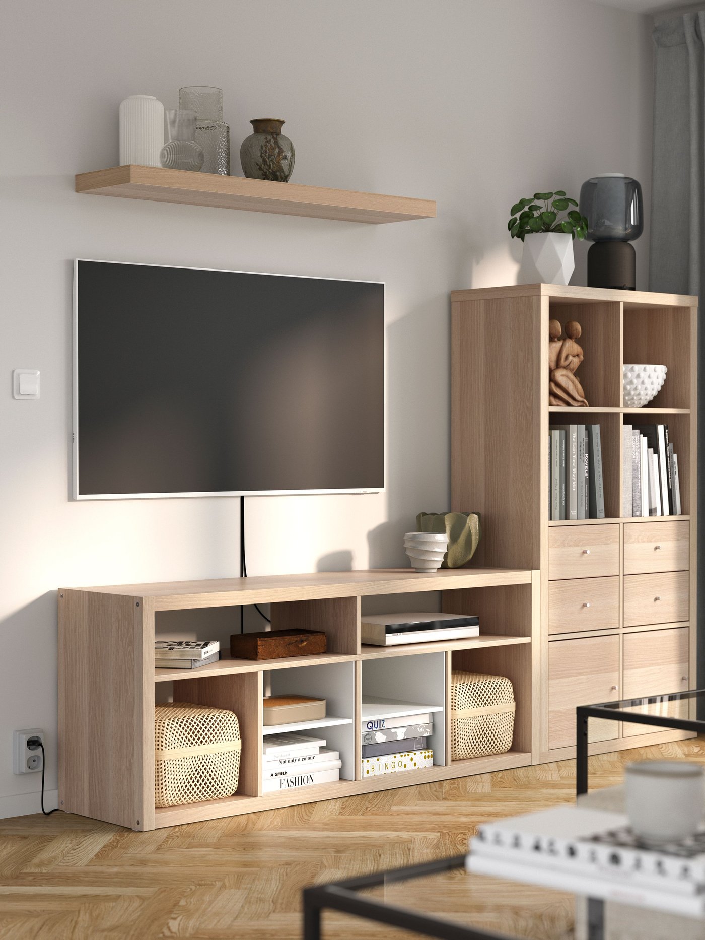 A white stained oak effect LACK TV storage combination