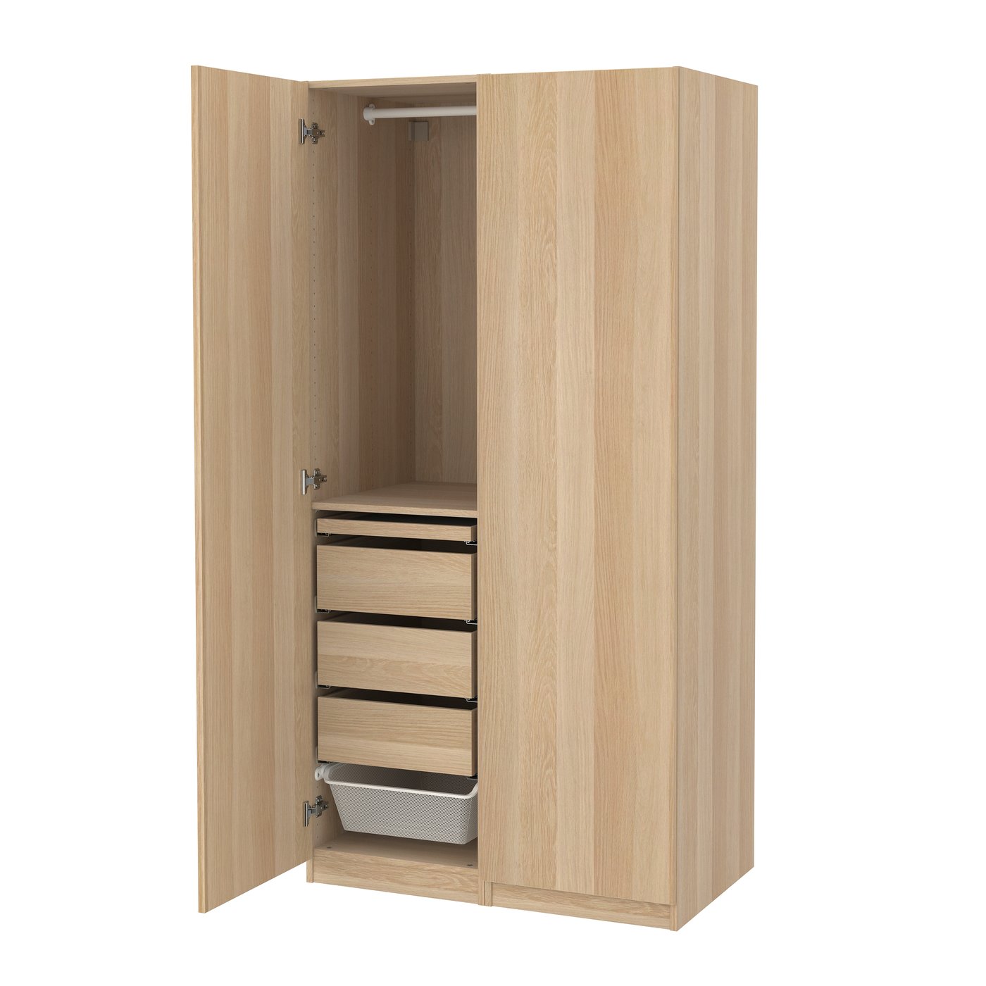 IKEA PAX / FORSAND garderobskombination, vitlaserad ekeffekt/vitlaserad ekeffekt, 100x60x201 cm