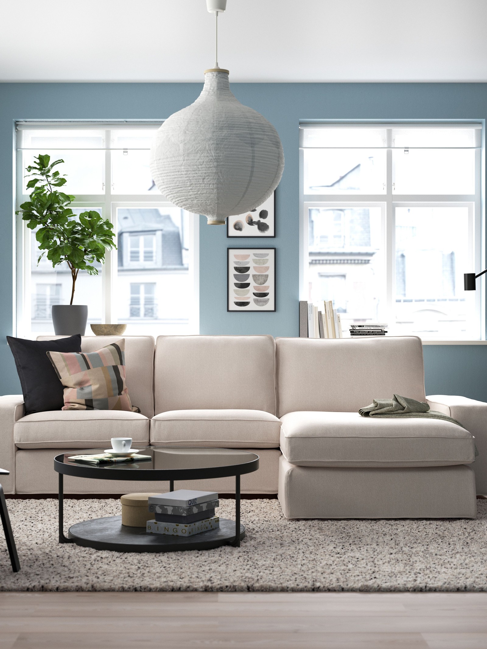KIVIK three-seat Tibbleby beige/grey sofa with chaise longue