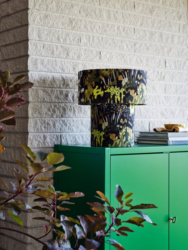 A green STOCKHOLM 2025 cabinet with 2 doors in the living room