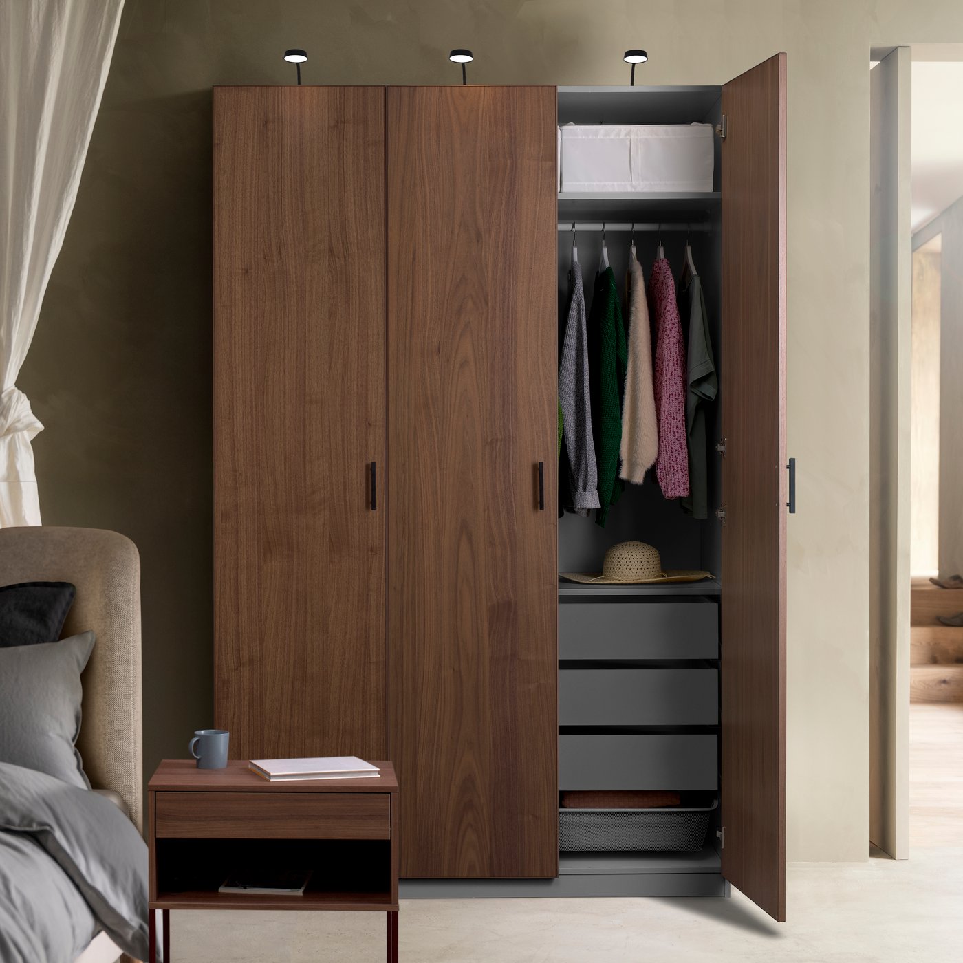 Combinación de armario BJÖRNESKOGEN gris oscuro/chapa de nogal