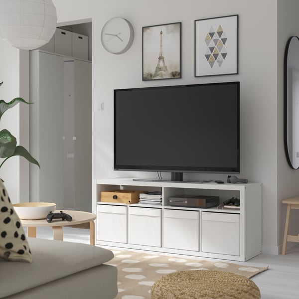 A white KALLAX TV bench