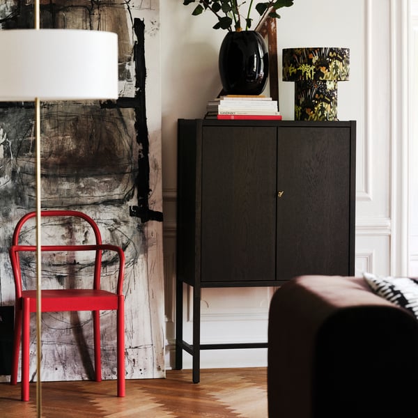 IKEA STOCKHOLM 2025 off-white/black cushion cover in the living room