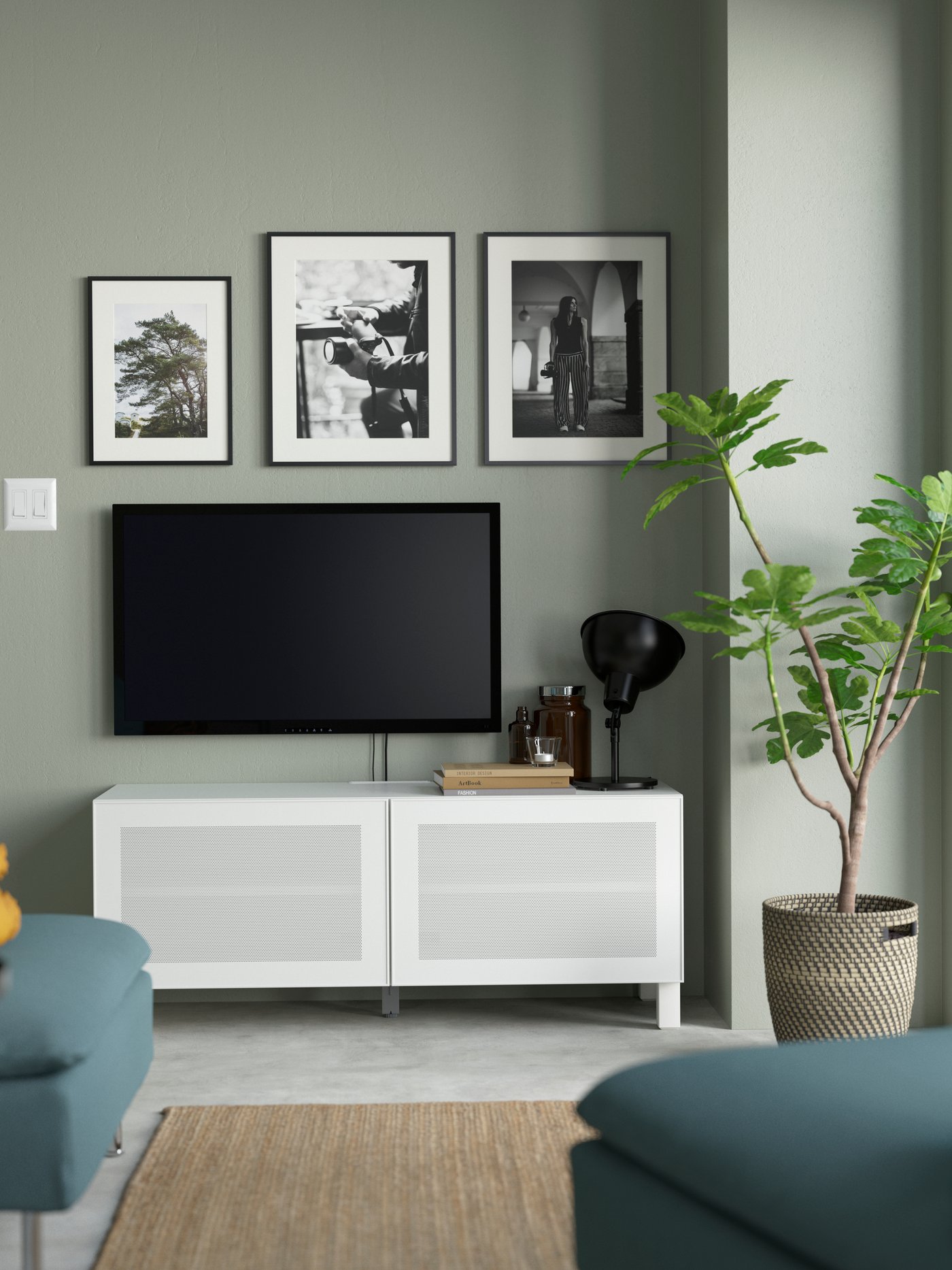 Banc TV BESTÅ blanc/Mörtviken/Stubbarp avec portes