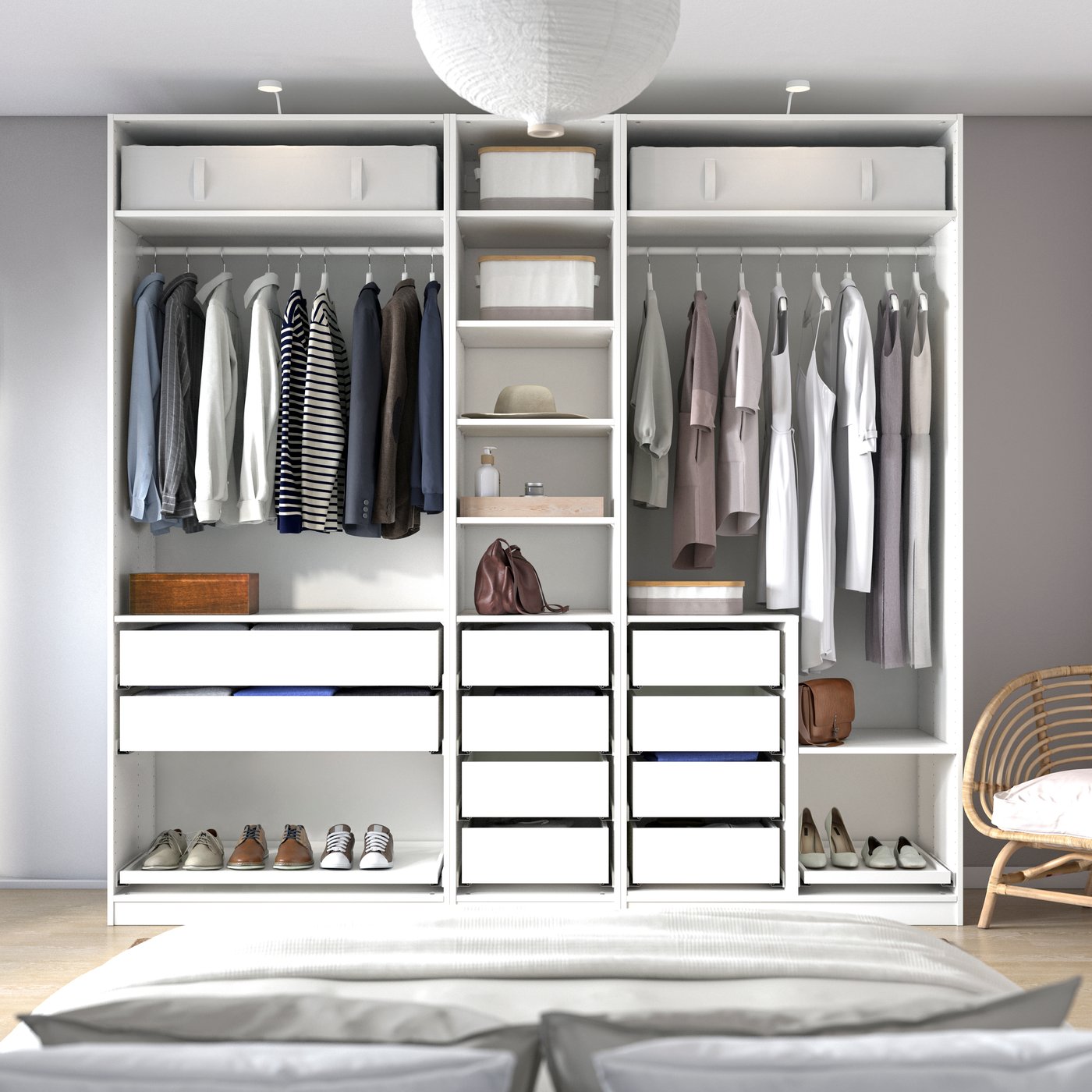 A white PAX wardrobe combination in the bedroom