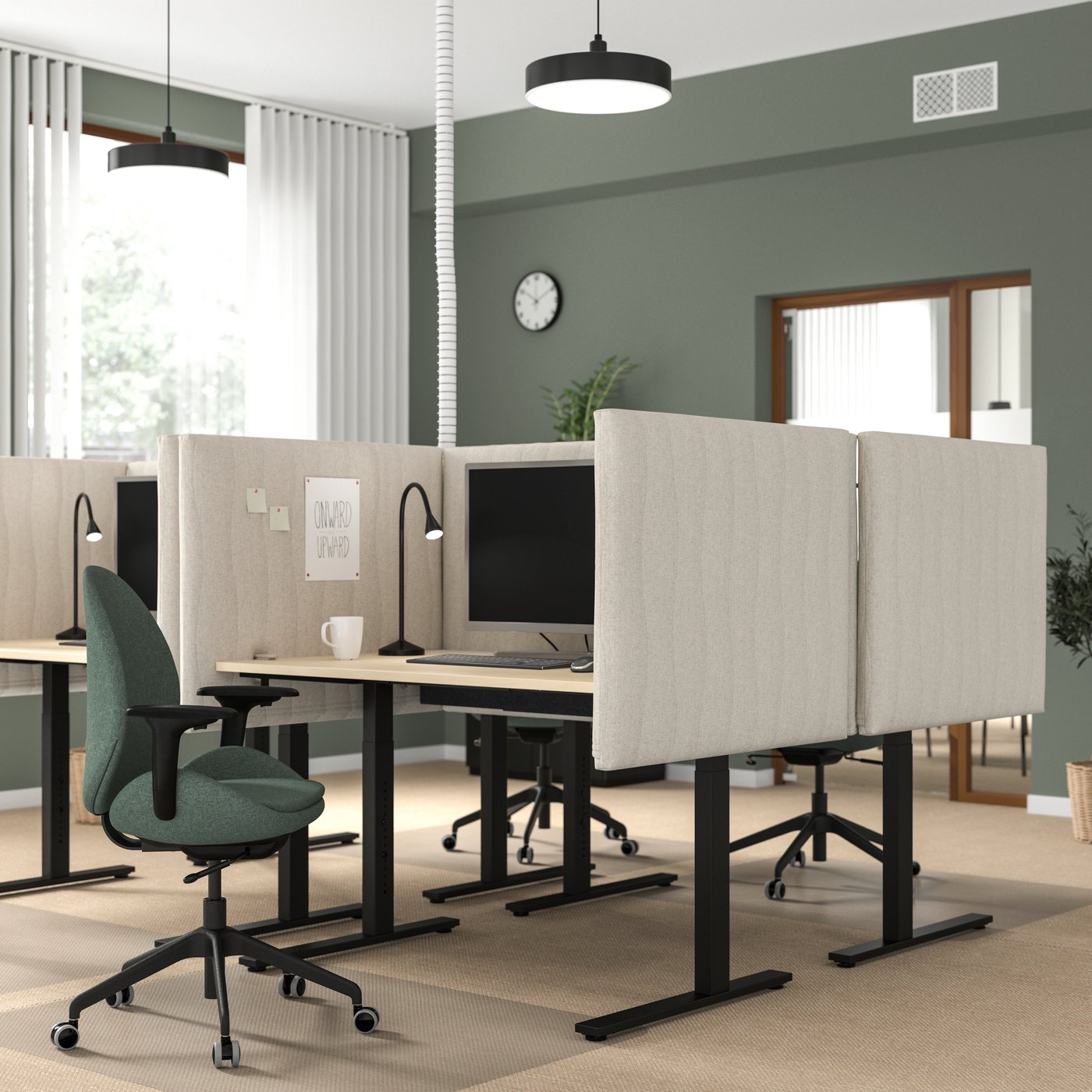 A Gunnared beige MITTZON acoustic screen for desk
