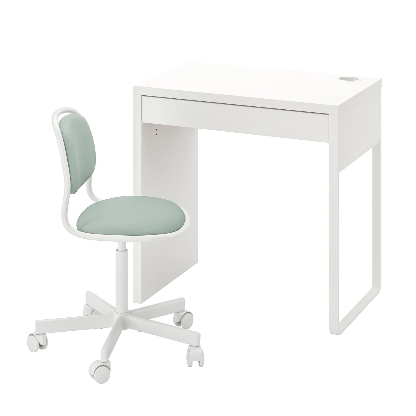 IKEA - MICKE/ÖRFJÄLL työpöytä ja tuoli, valkoinen/vaaleanvihreä