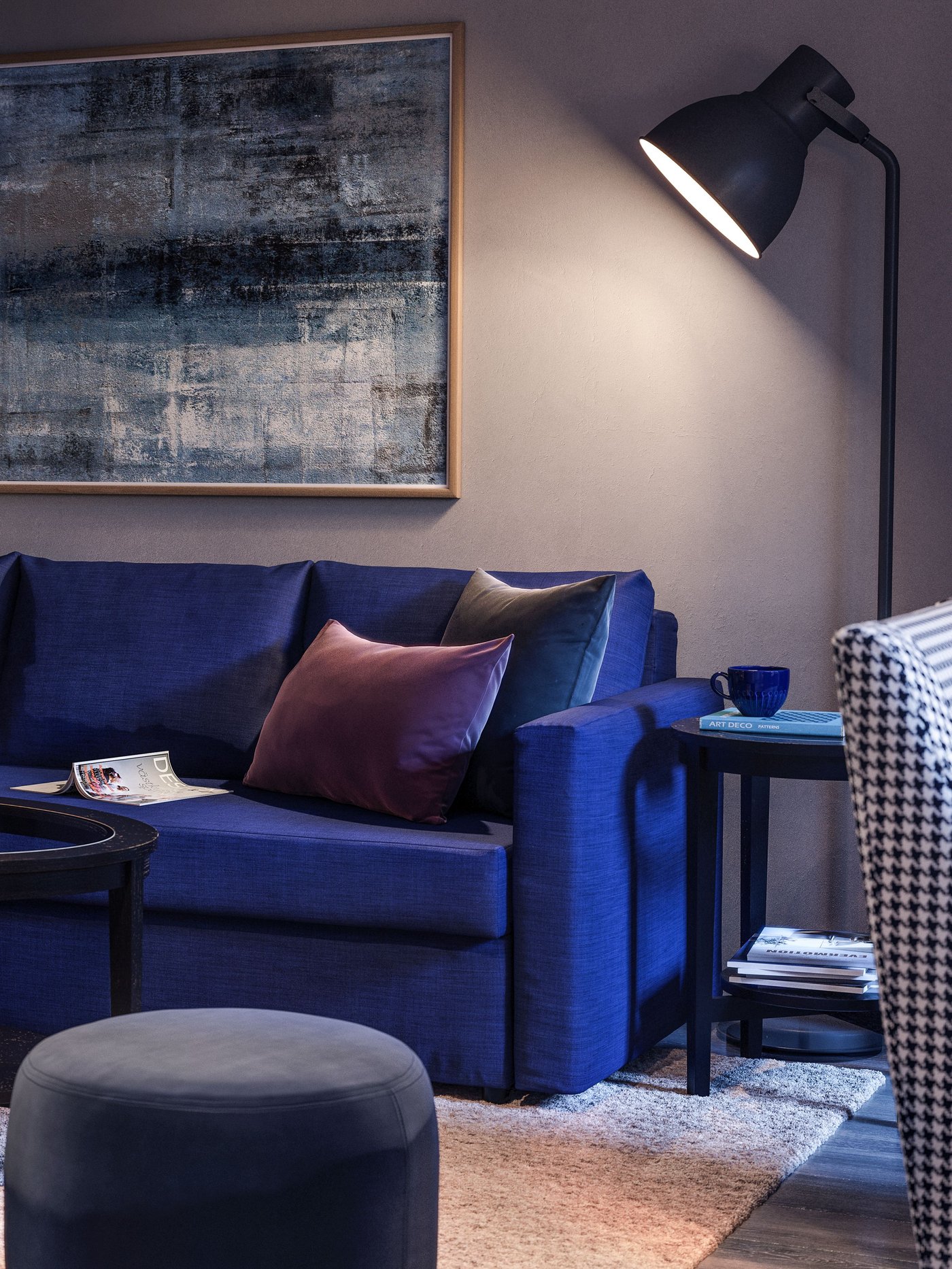 A dark grey SANELA cushion cover in the living room