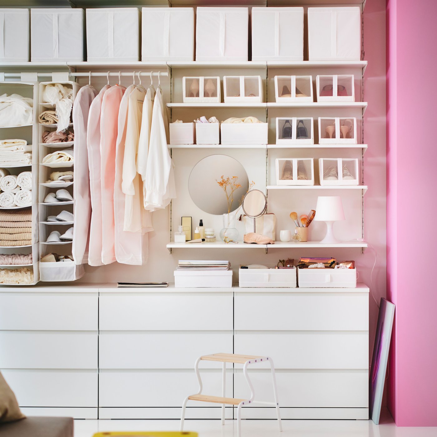 A white LAMPAN table lamp in the bedroom