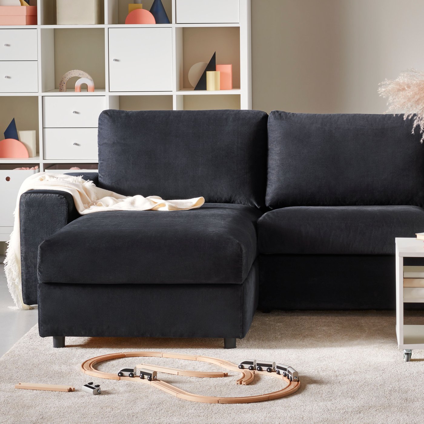 A Saxemara black-blue VIMLE 3-seat sofa-bed with chaise longue