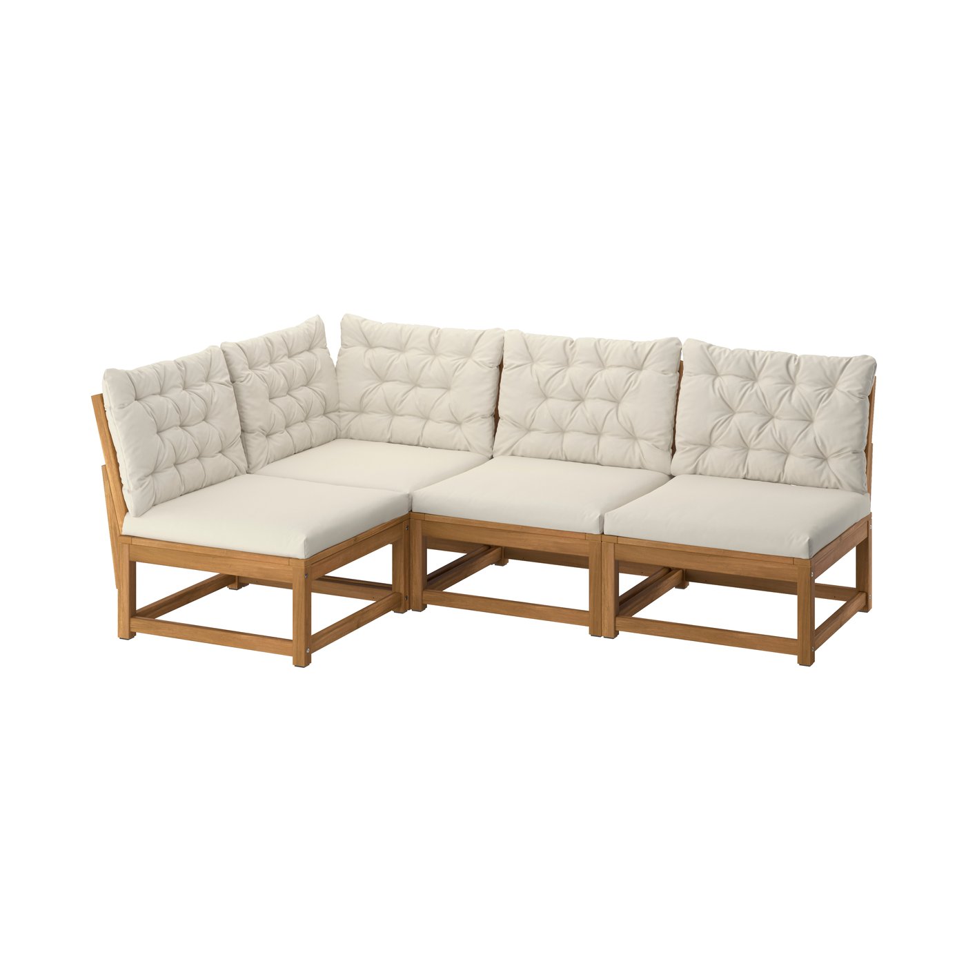 IKEA - NÄMMARÖ 3:n istuttava kulmasohva, ulkokäyttöön vaaleanruskeaksi petsattu/Kuddarna vaalea harmaanbeige, 63x63 cm\62x44 cm\62x62 cm\60x56 cm