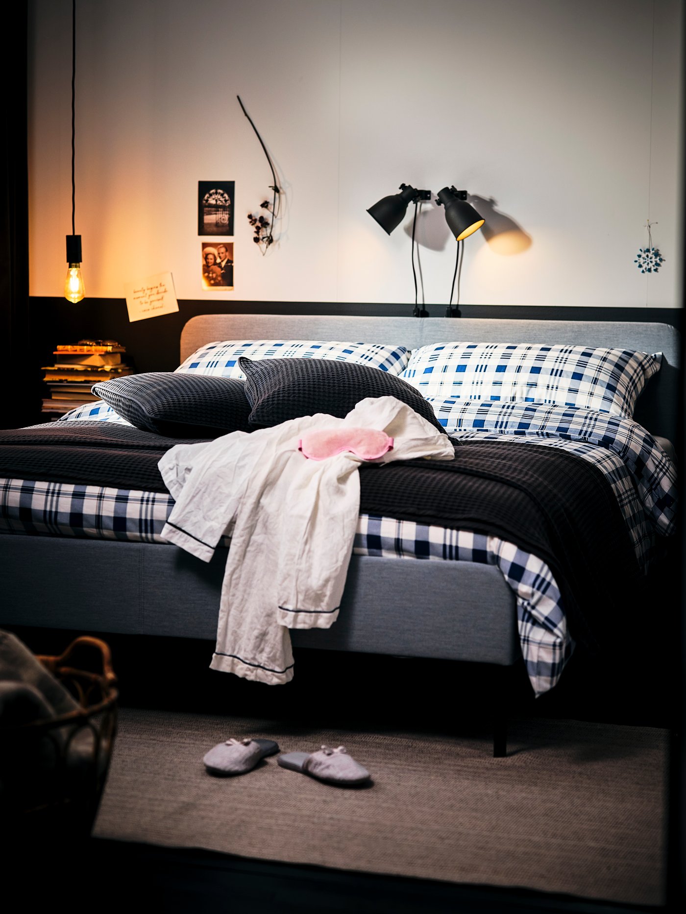 A Knisa light grey SLATTUM upholstered bed frame