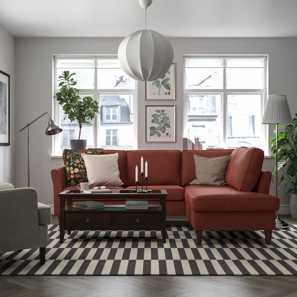 A Kilanda brown-red EKHOLMA corner sofa, 4-seat with open end