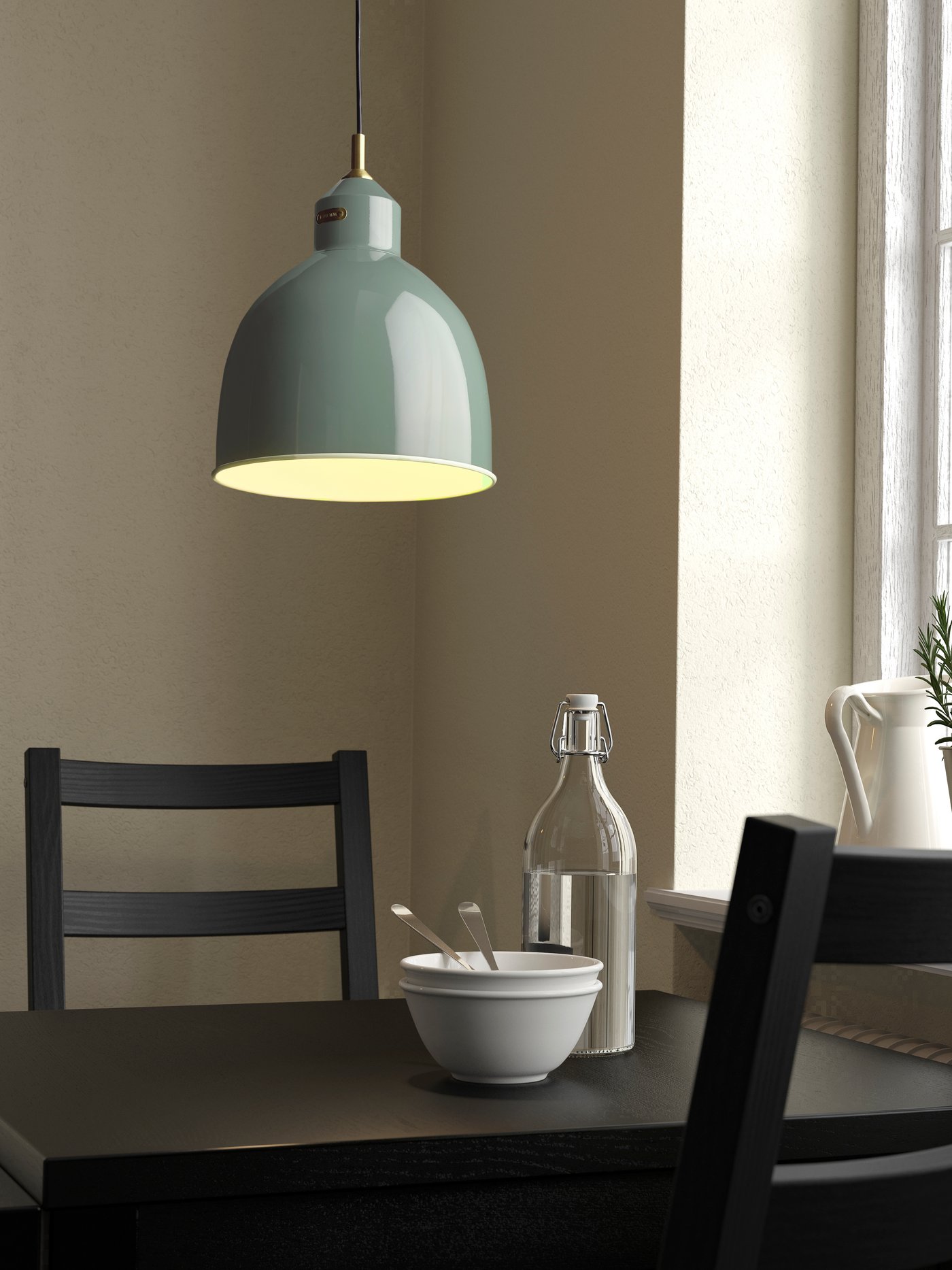 A grey-green RÖDFLIK pendant lamp