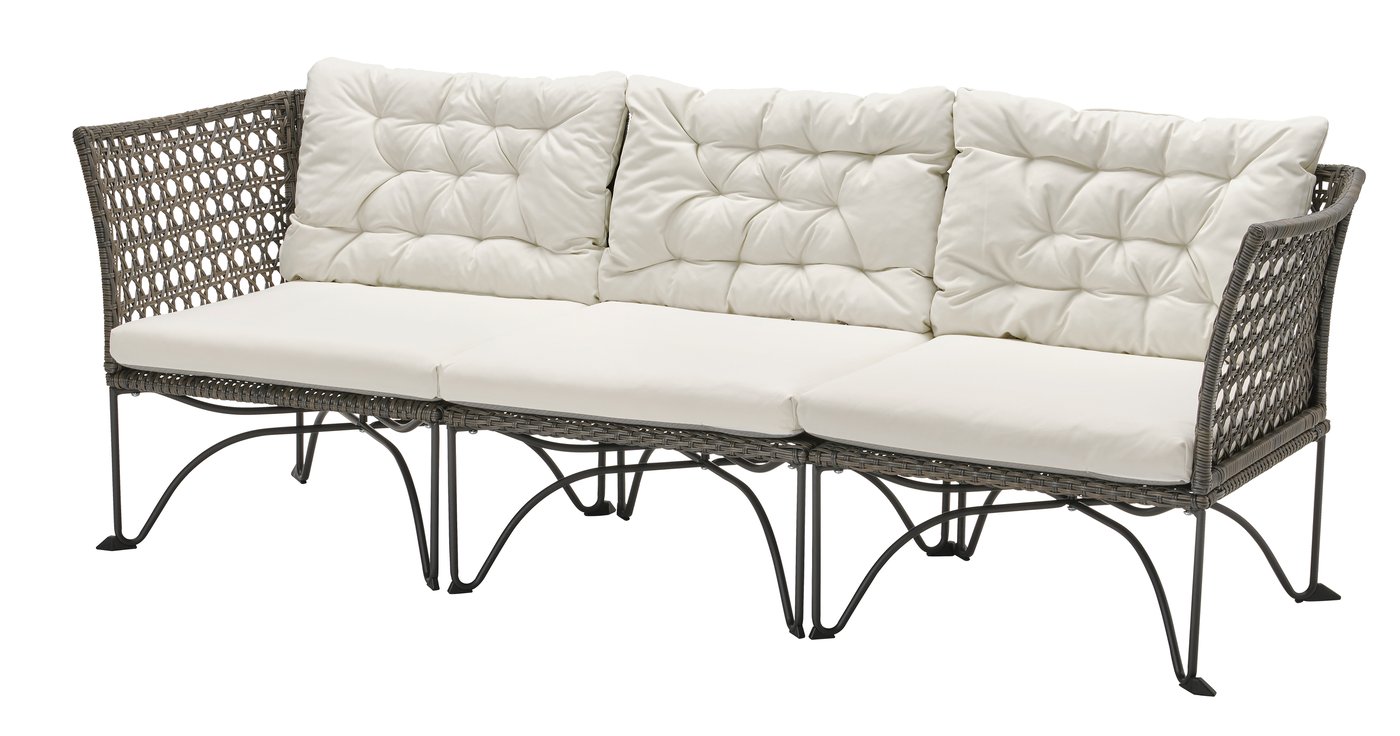 IKEA JUTHOLMEN 3-sits modulsoffa, utomhus, mörkgrå/kuddarna ljust gråbeige, 210x73 cm