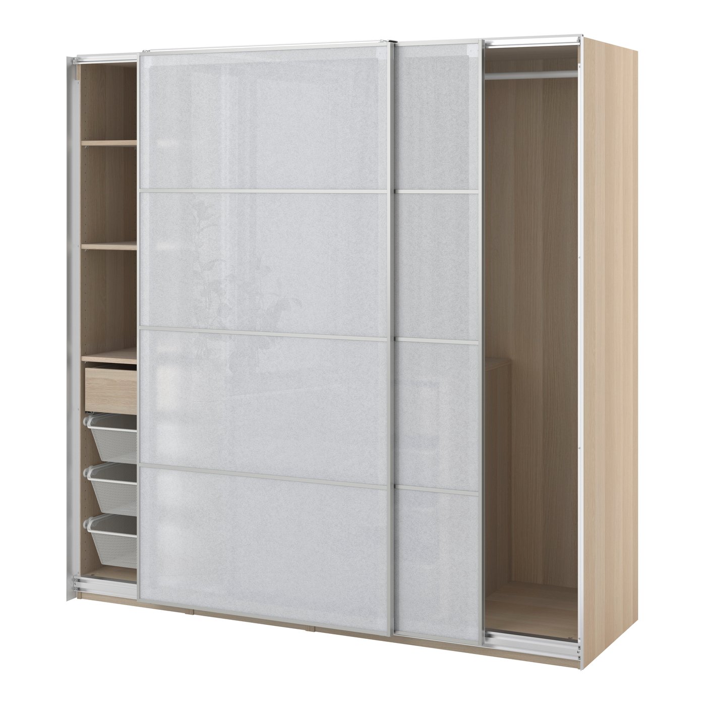 IKEA PAX / SVARTISDAL garderobskombination, vitlaserad ekeffekt/vit papperseffekt, 200x66x201 cm