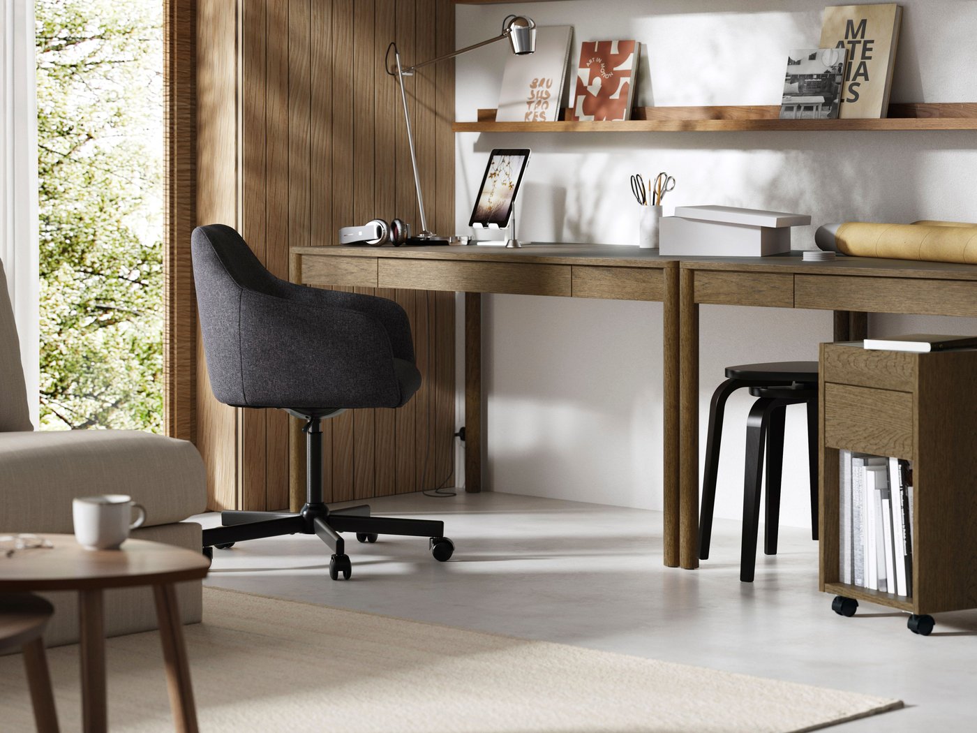 A brown stained oak veneer TONSTAD desk