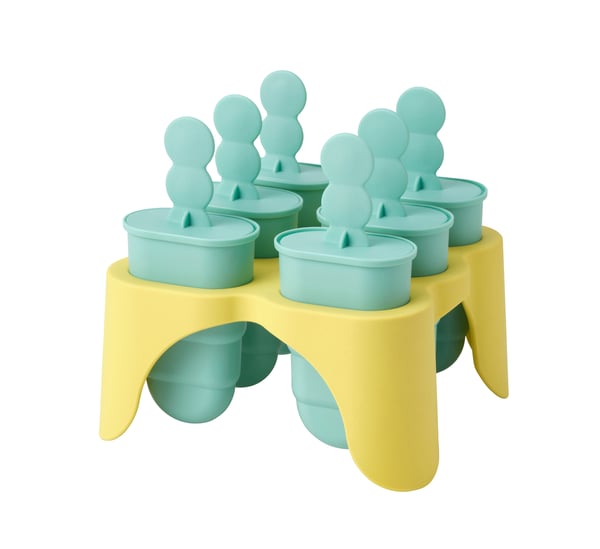 A turquoise/yellow UPPFYLLD ice lolly maker