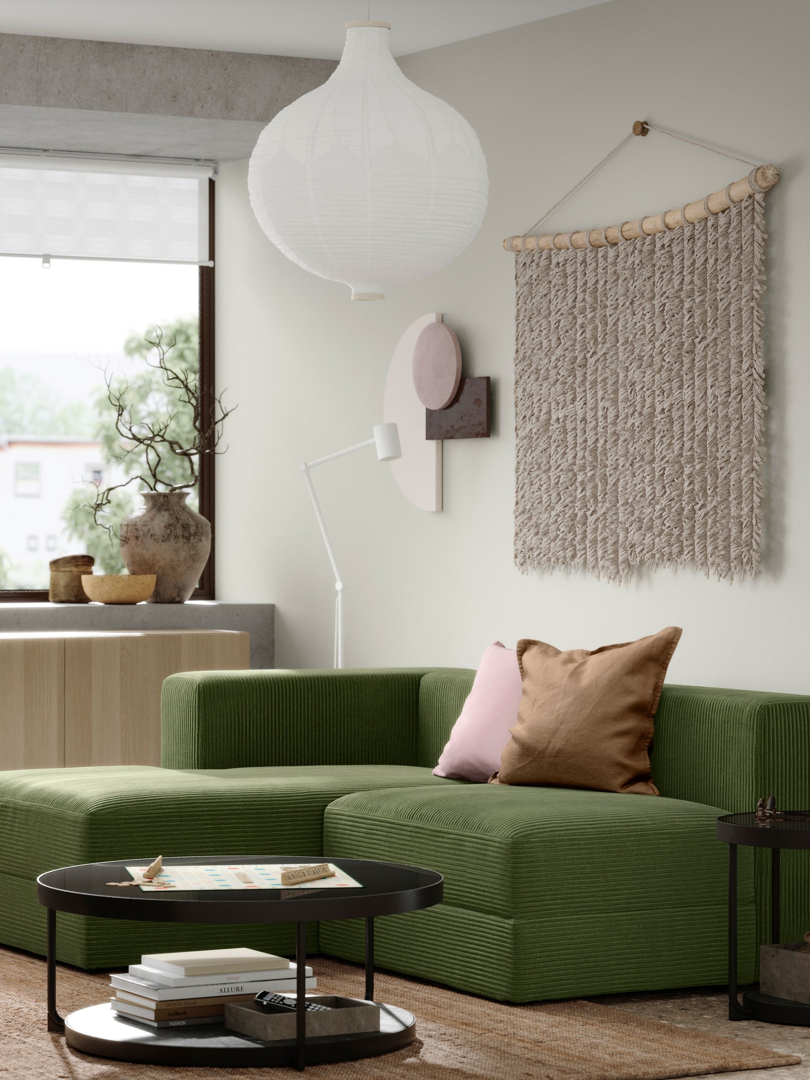 A left/Samsala dark yellow-green JÄTTEBO 2,5-seat mod sofa w chaise longue