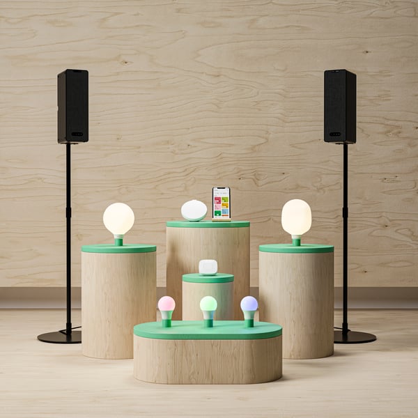 A white smart DIRIGERA hub for smart products