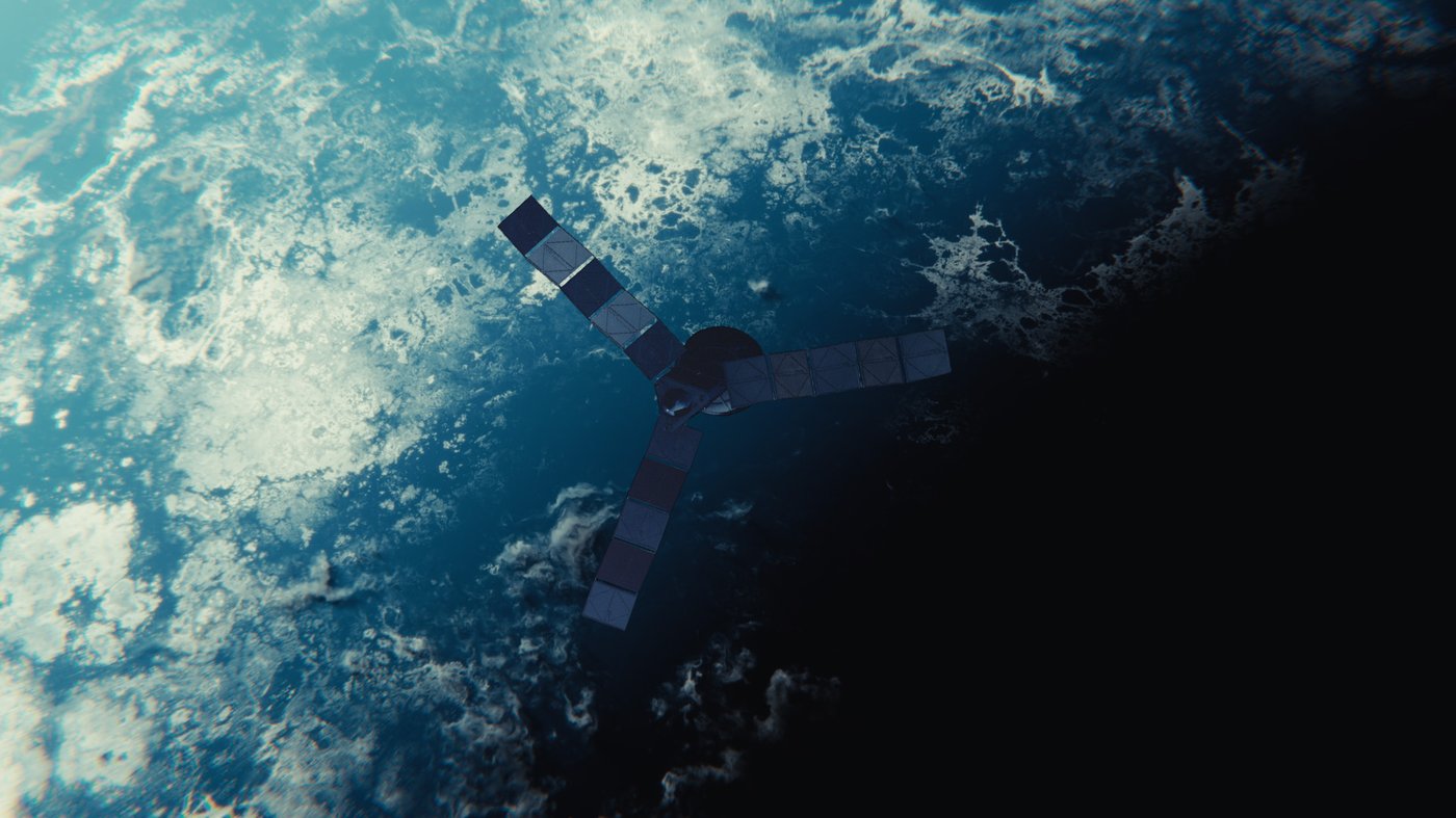 Image de la terre avec un satellite vu depuis l'espace