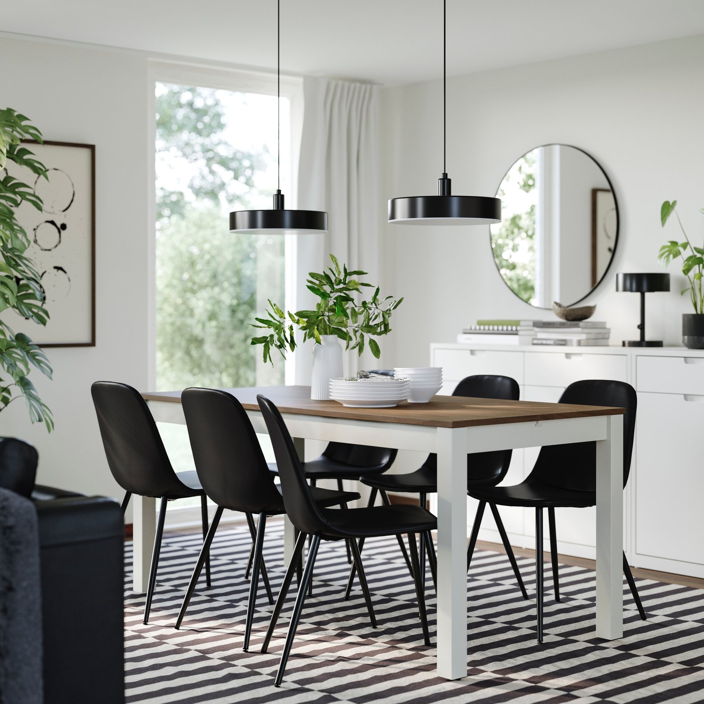 IKEA ÅLHULT / NORDMANSSKÄR bord och 6 stolar, beige/brun/bomstad svart svart, 170/220x80 cm