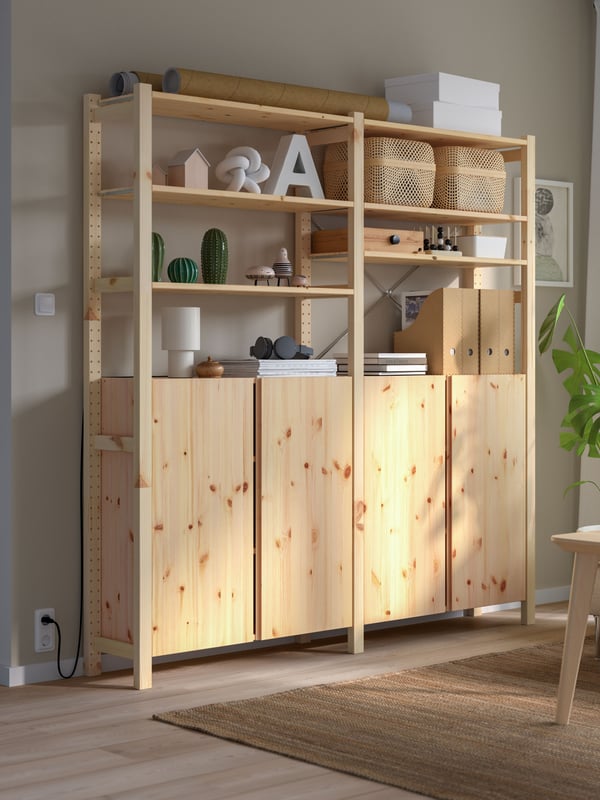 A pine IVAR 2 sections/shelves/cabinet
