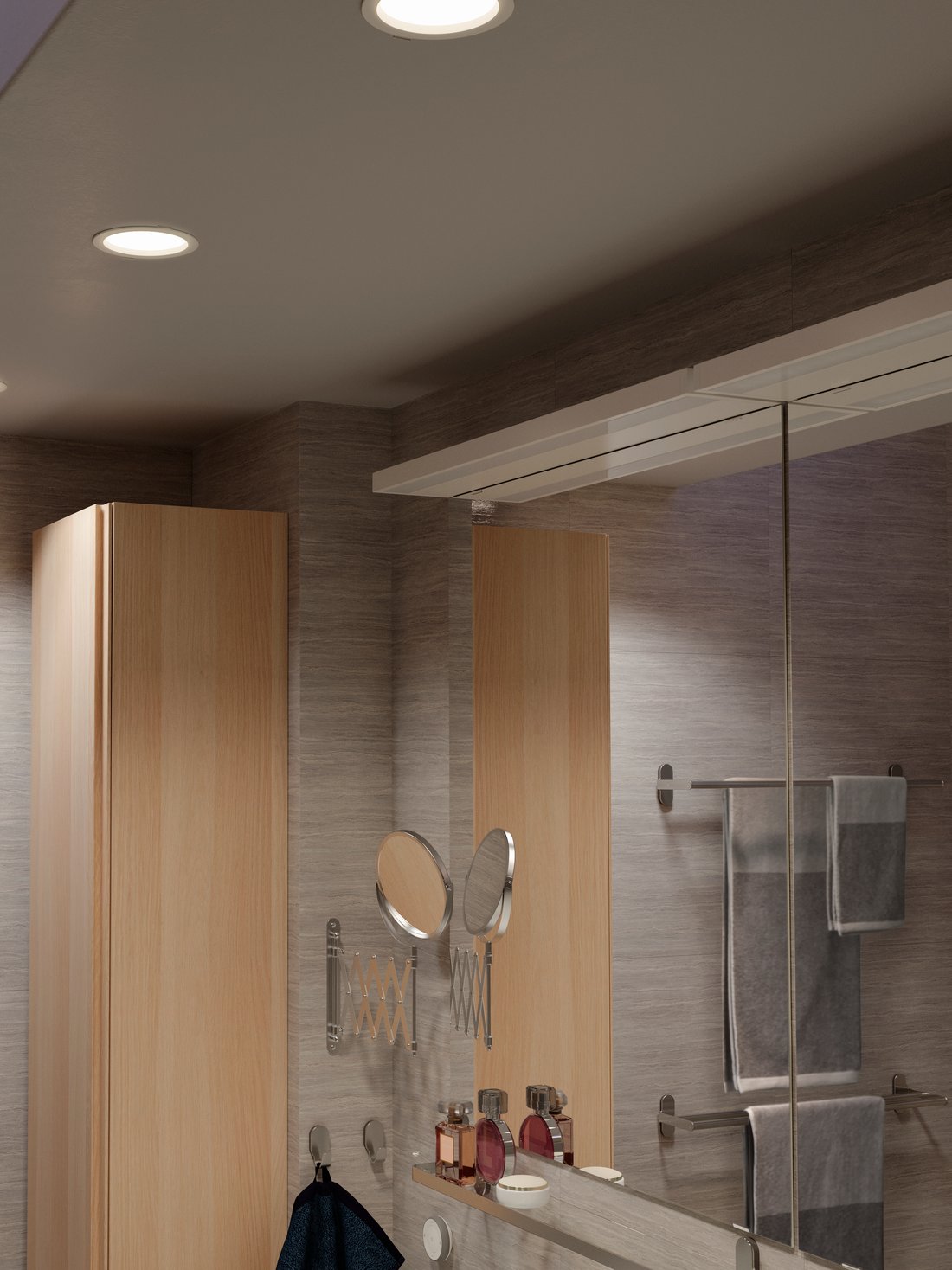 Baño luminoso y optimizado con almacenaje oculto IKEA