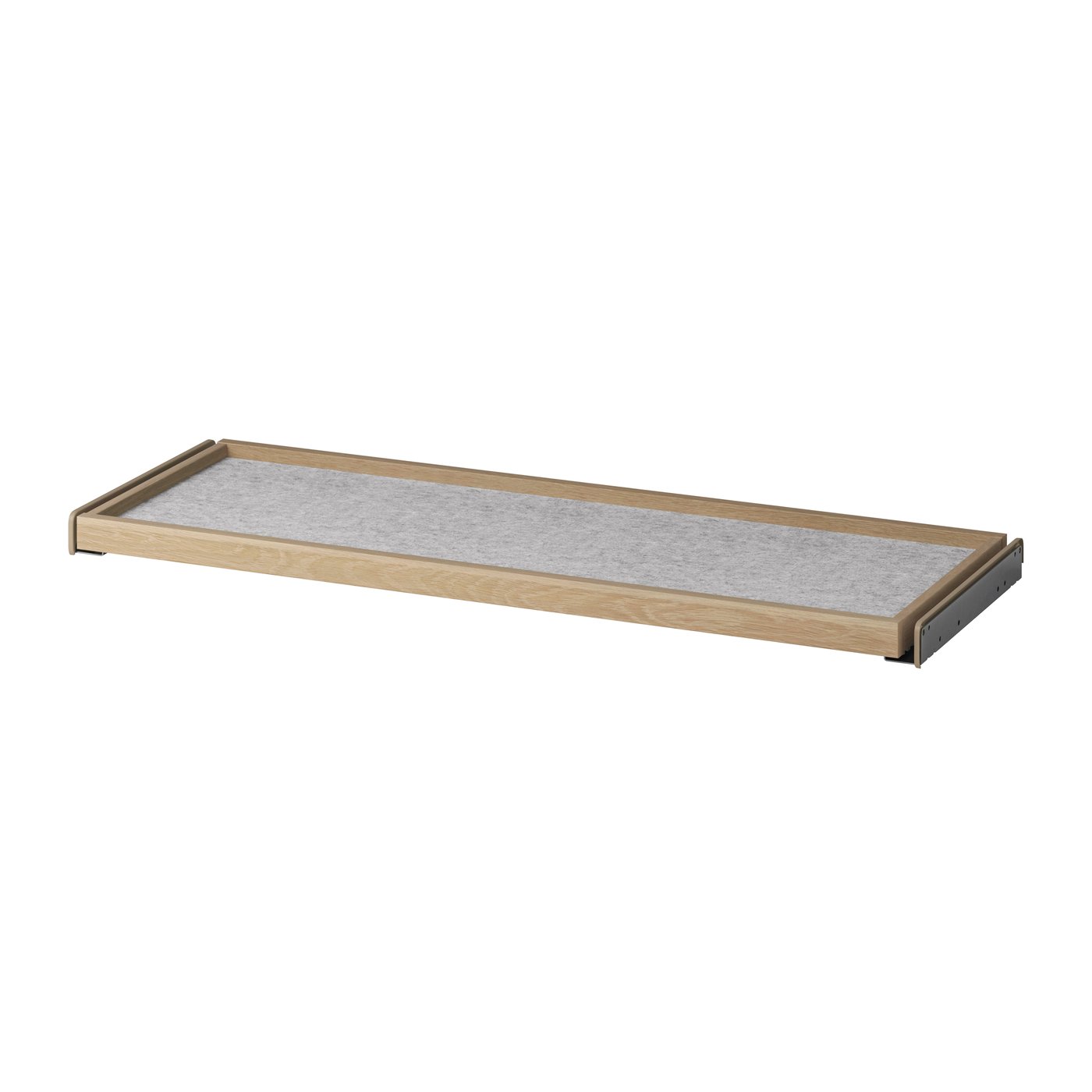 IKEA KOMPLEMENT utdragbart hyllplan med lådmatta, vitlaserad ekeffekt/ljusgrå, 100x35 cm