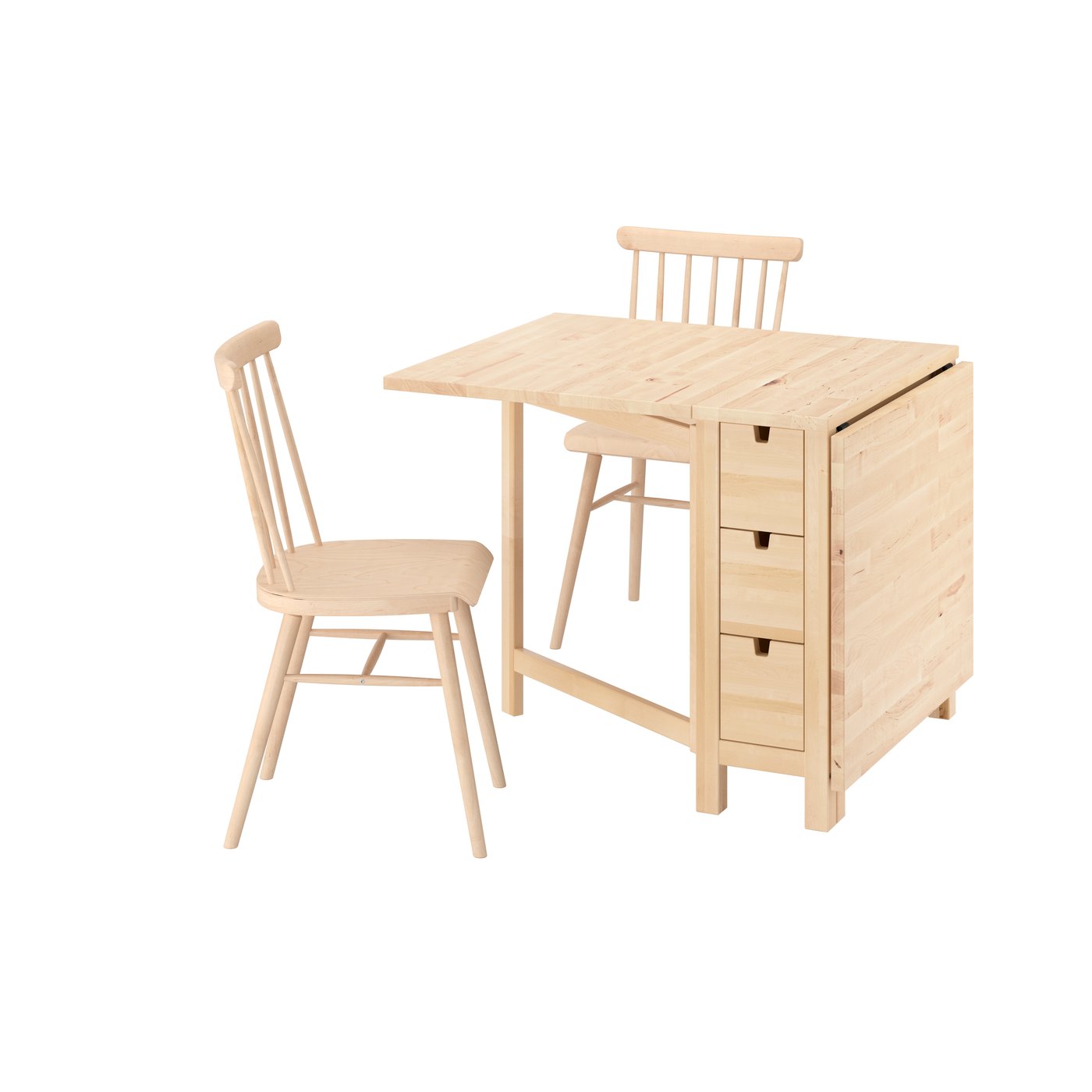 IKEA NORDEN / HÖGVED bord och 2 stolar, björk/björkfaner, 26/89/152 cm