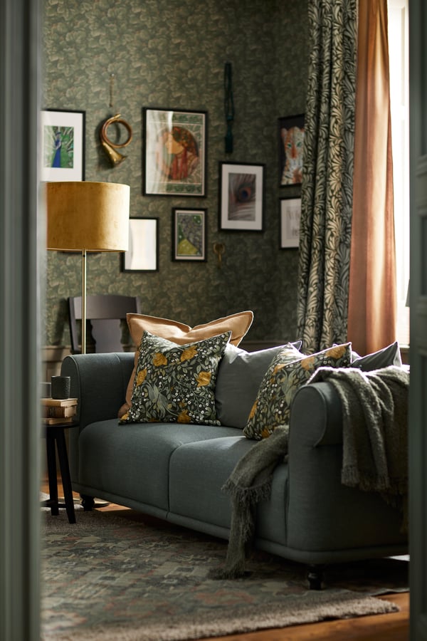 A with heading tape/dark beige DYTÅG curtains, 1 pair