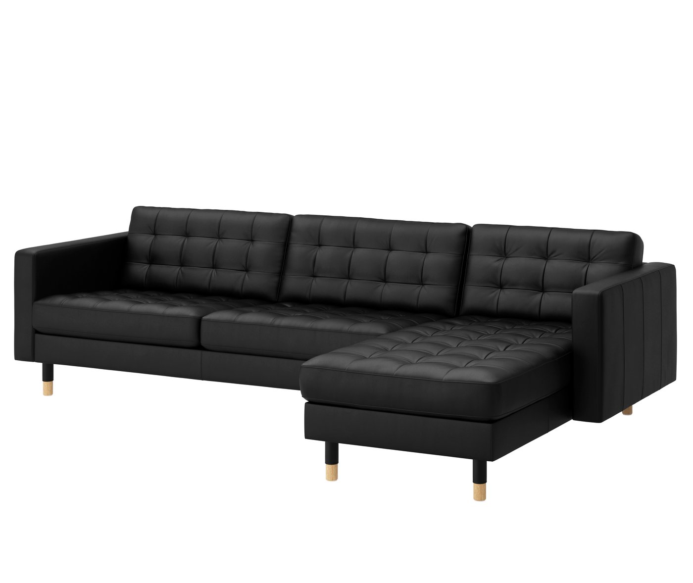 IKEA LANDSKRONA 4-sitssoffa, med schäslong/grann/bomstad svart/trä