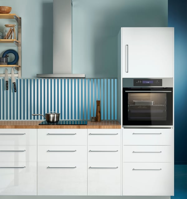 An IKEA 700 stainless steel KULINARISK forced air oven w pyrolytic funct in the kitchen
