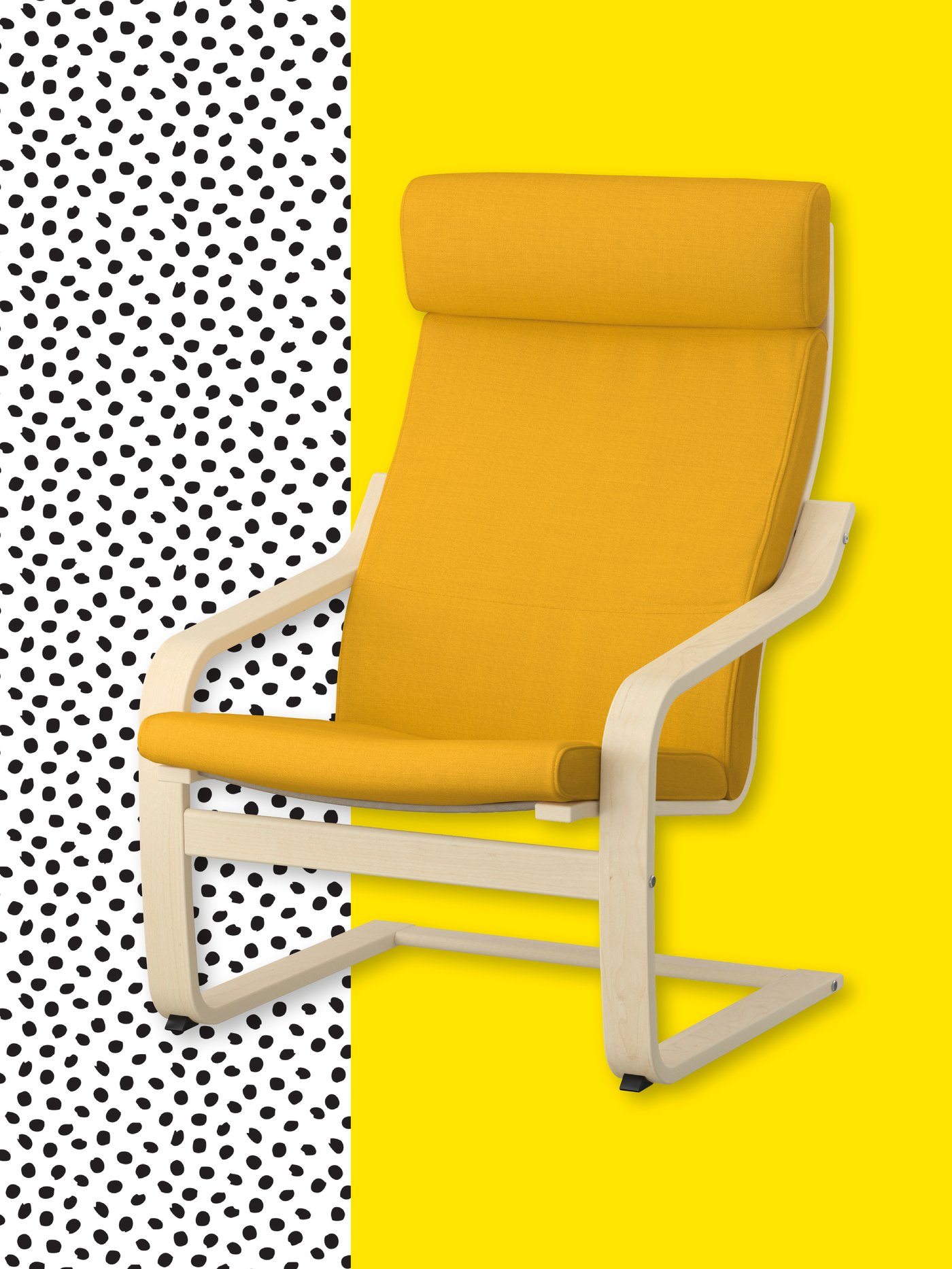 A birch veneer/Skiftebo yellow POÄNG armchair