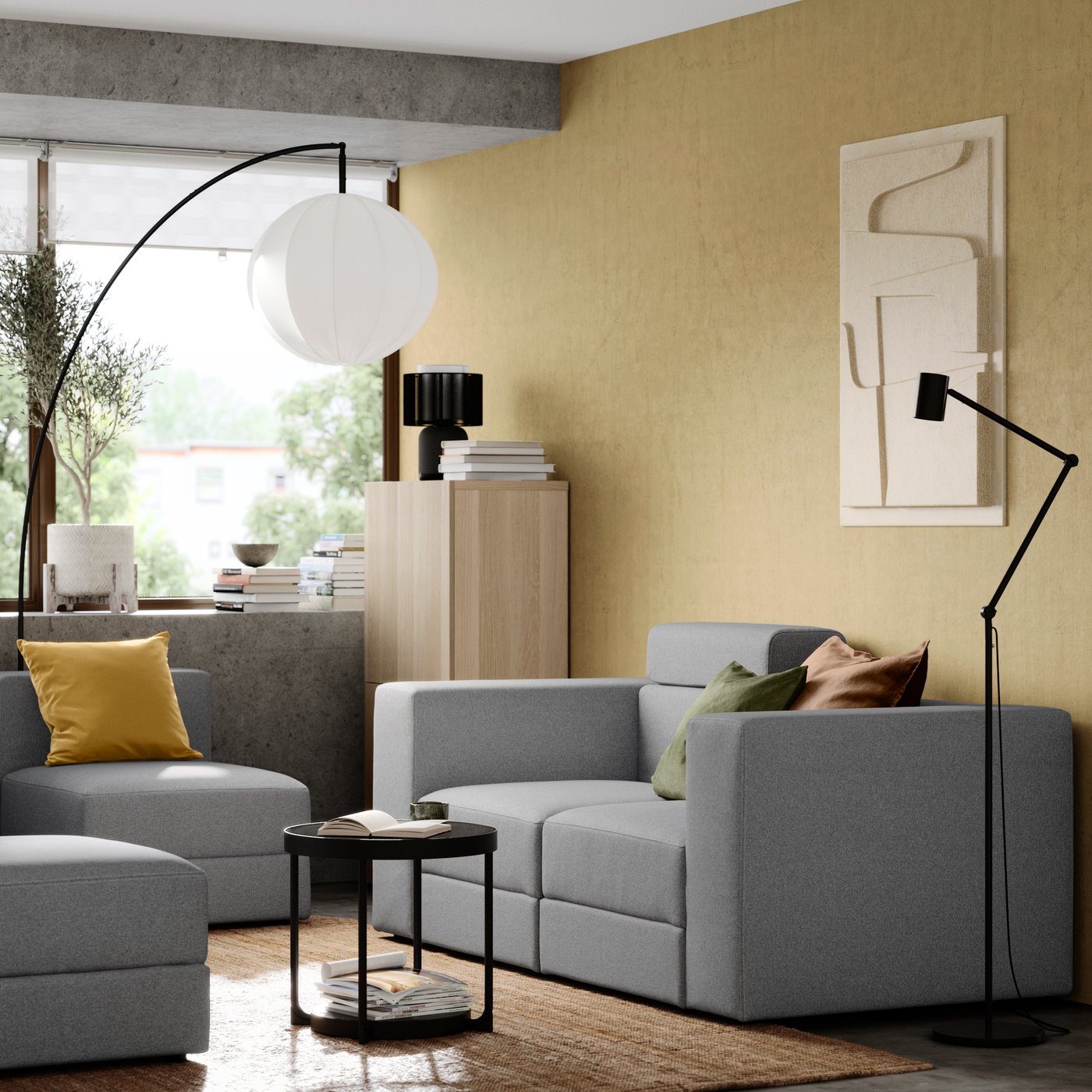 A with headrest/Tonerud grey JÄTTEBO 2-seat modular sofa in the living room