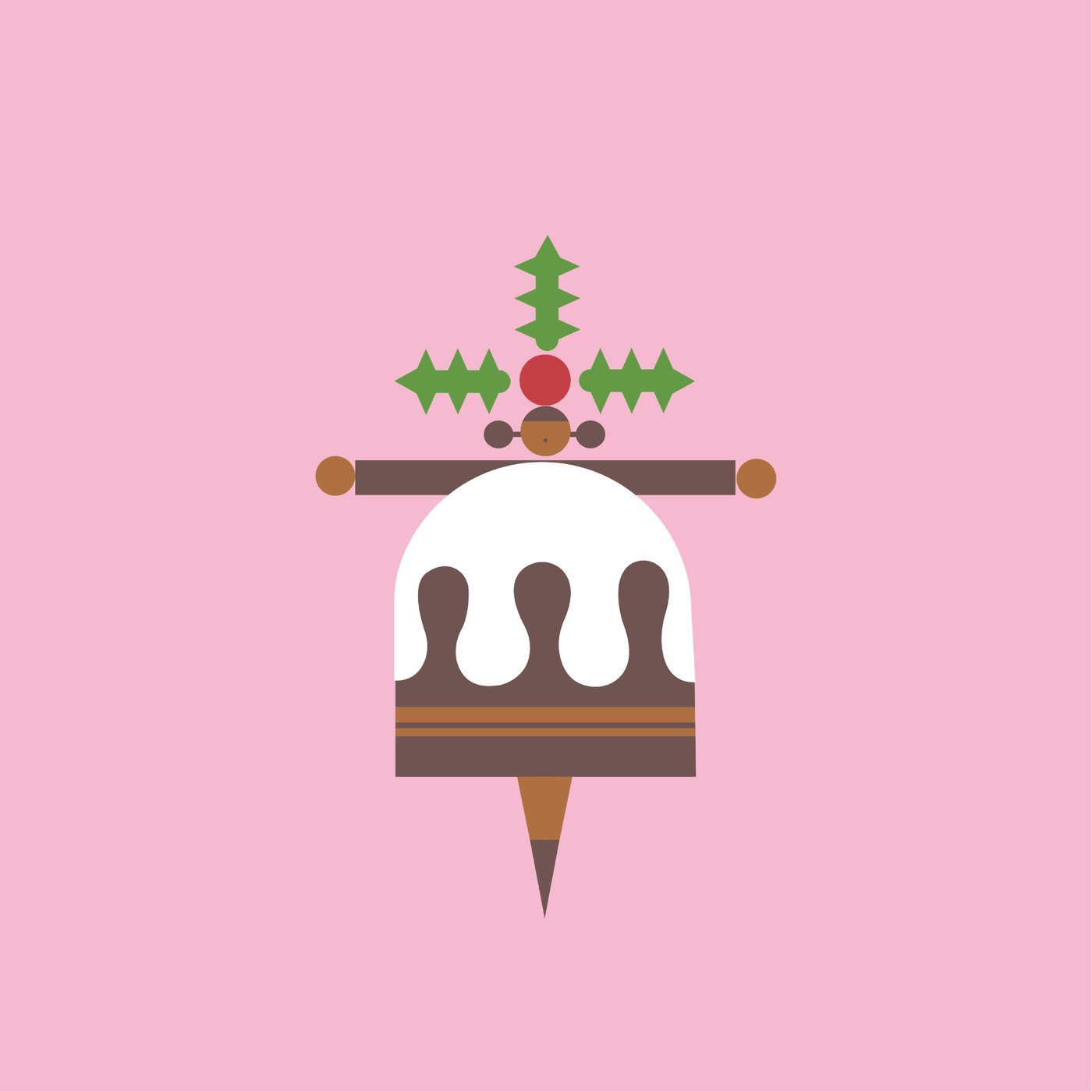 A pink square with an illustration of a Christmas pudding.