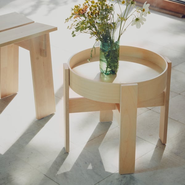 A small bamboo coffee table