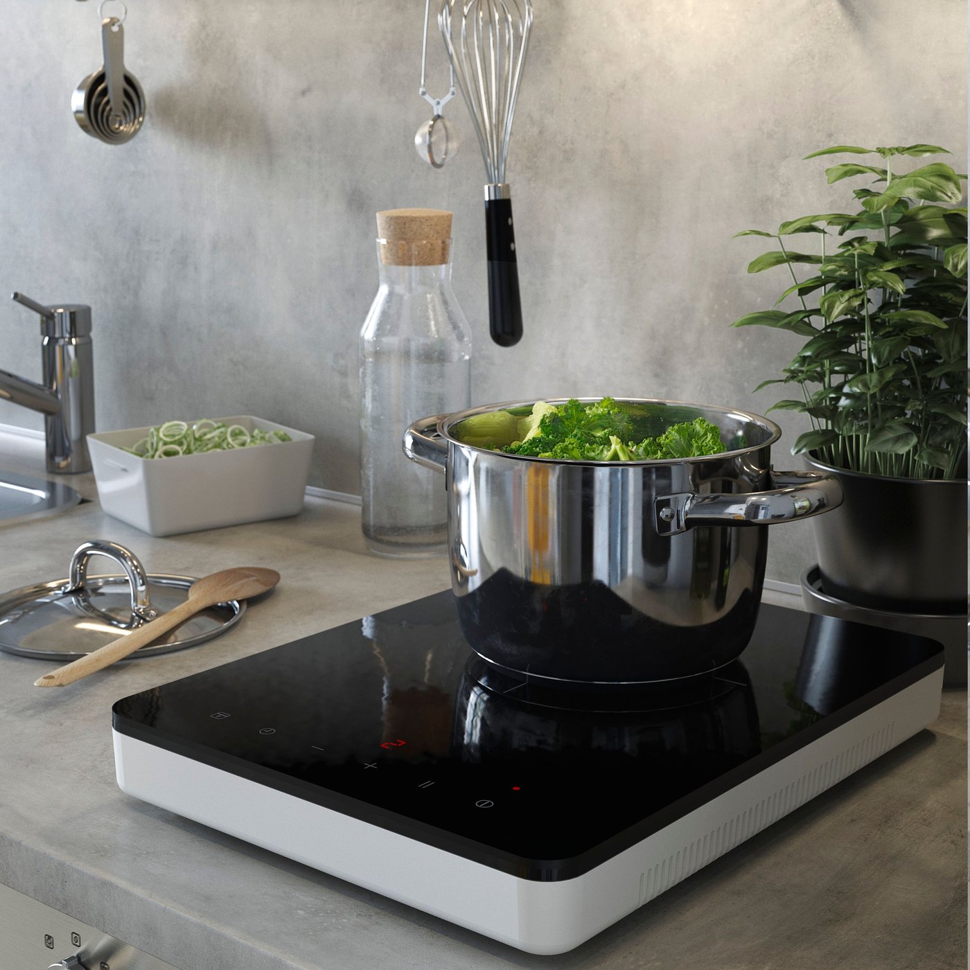 A stainless steel IKEA 365+ pot with lid