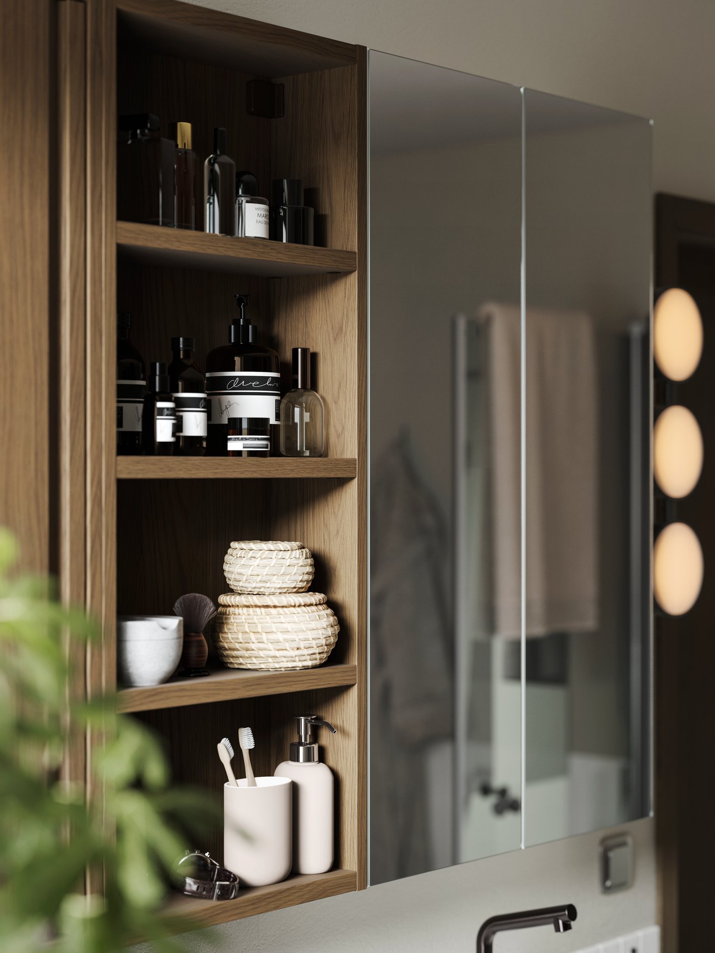 Wooden bathroom mirror