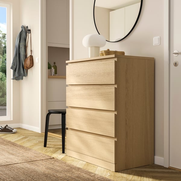 A white stained oak veneer MALM chest of 4 drawers
