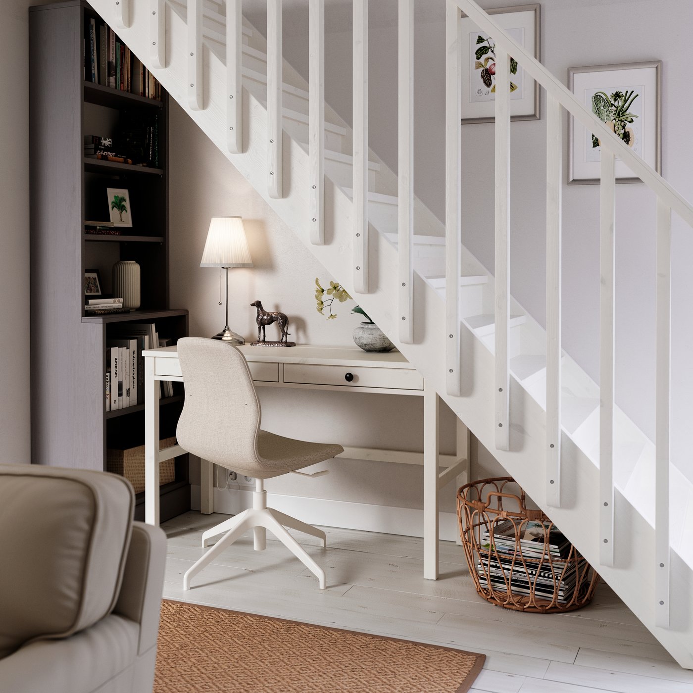 A grey HAVSTA shelving unit with plinth in the home office