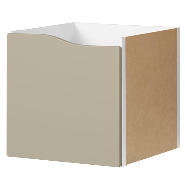 A wave shaped/beige KALLAX insert with door