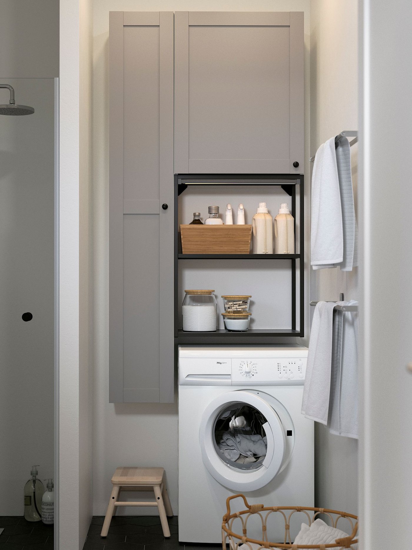 An anthracite/grey frame ENHET storage combination