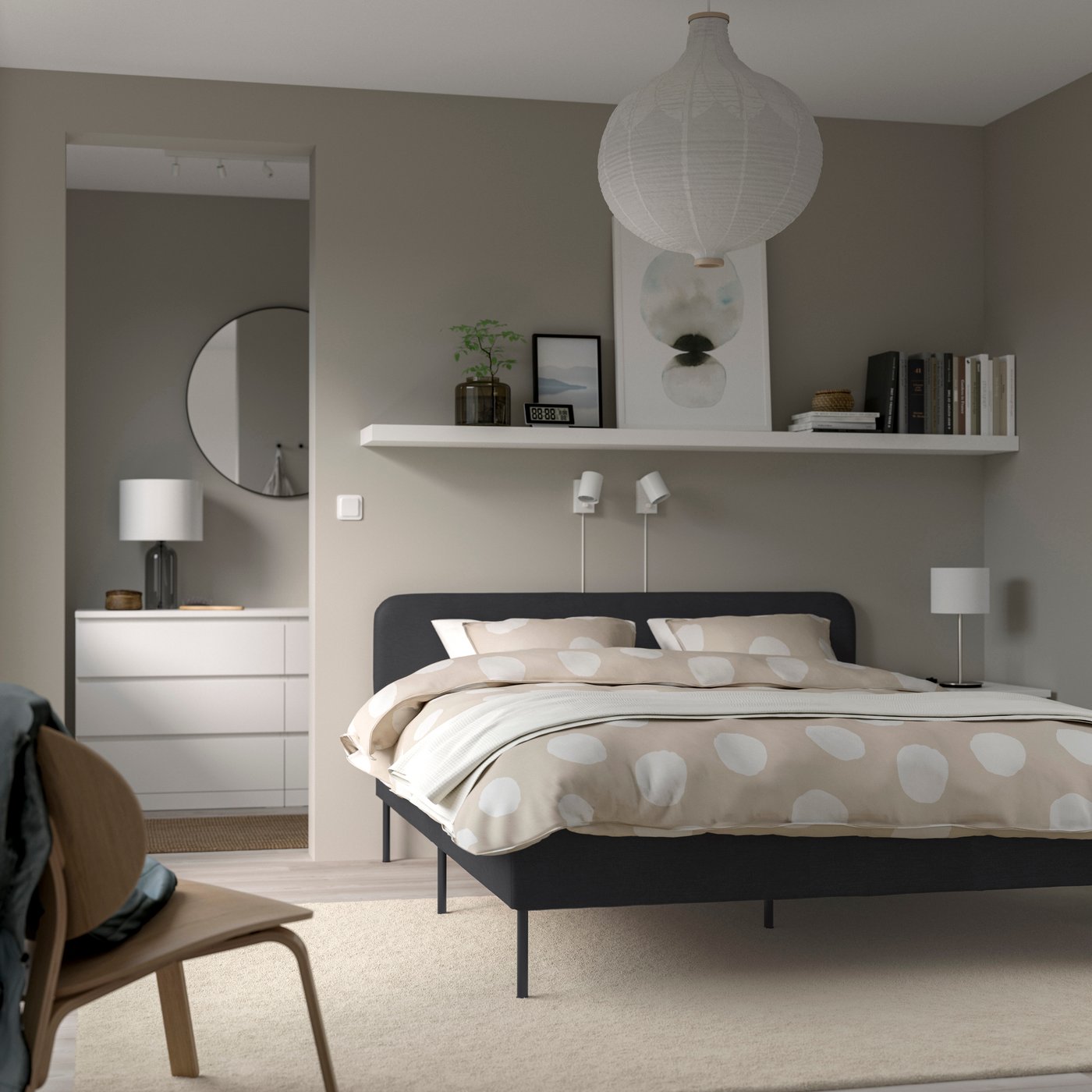 A Vissle dark grey SLATTUM upholstered bed frame