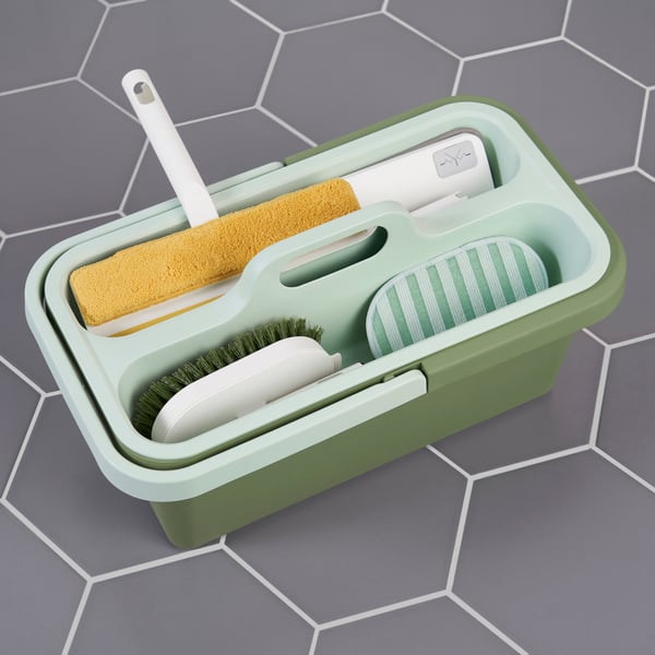 A green PEPPRIG cleaning bucket and caddy