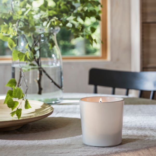 A Scandinavian Woods/white ADLAD scented candle in ceramic jar