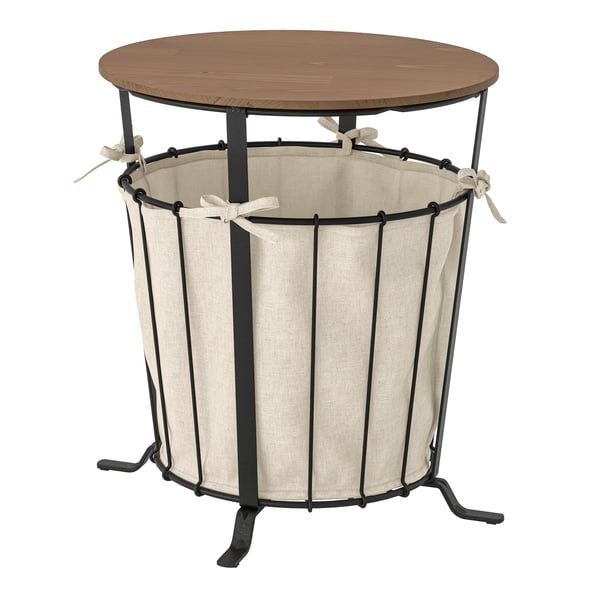 A black/pine light brown stained ÄNGESBYN storage table in the NA